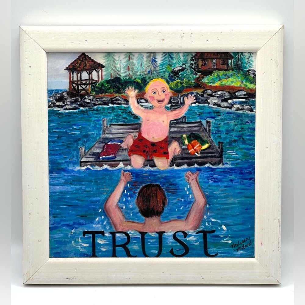 VTG Melissa McLeod TRUST Print in White Wood Distressed Frame 10x10 in